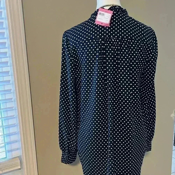 [S]Kate  Spade Dark Navy Blue Polka Dot LS Blouse - Picture 3 of 13